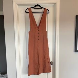 Rust V-Neck Button Front Women's Jumpsuit